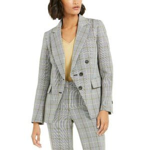 Bar III Size 12 Faux-Double-Breasted Plaid Blazer